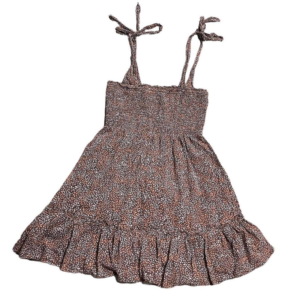 Aerie Baby Doll Tank Dress Womens Small Shirred Bodice Taupe Lined Summer Dress